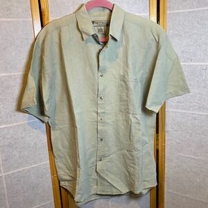 Protest Clothing Mens Medium Sage Green Linen Cotton Short Sleeve Button Up VTG